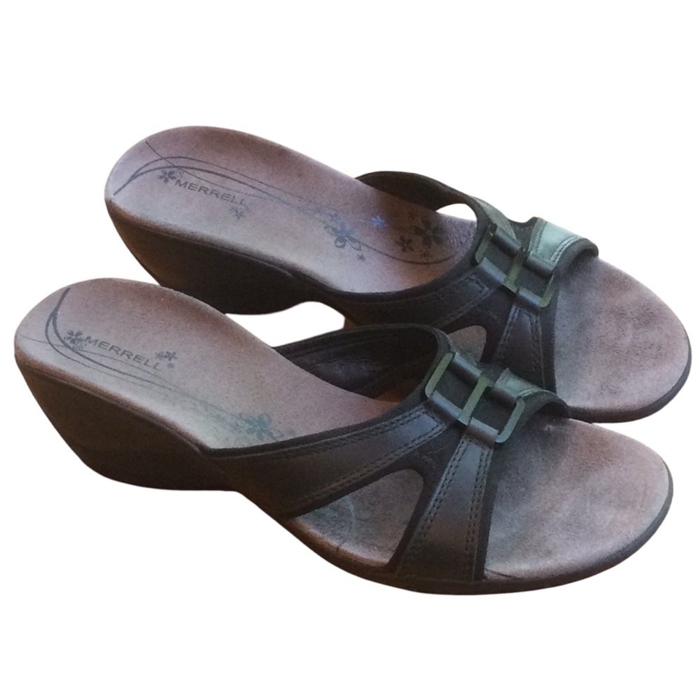 Merrell Women's Black Slide Wedge Dewberry Sandals Size 9